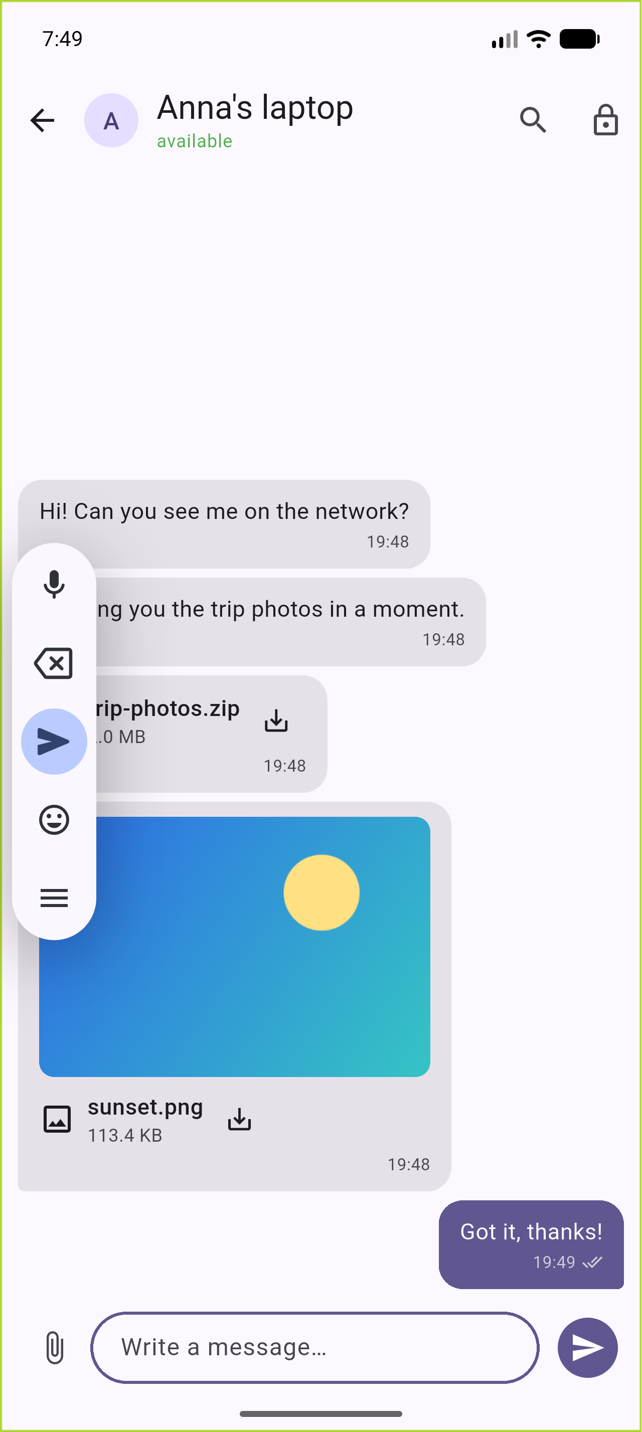 A conversation with a transferred file