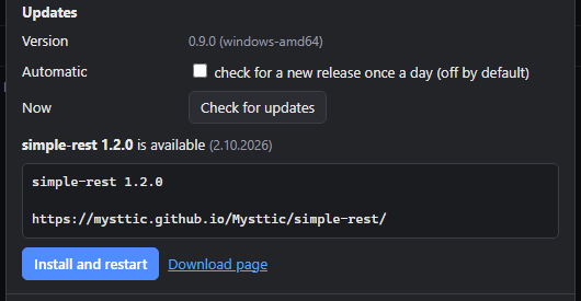 The update card in settings, offering a newer release