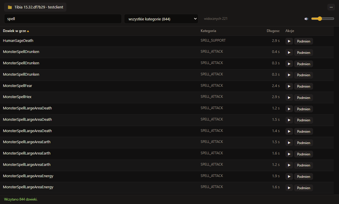 The sound list with the search box and the category filter